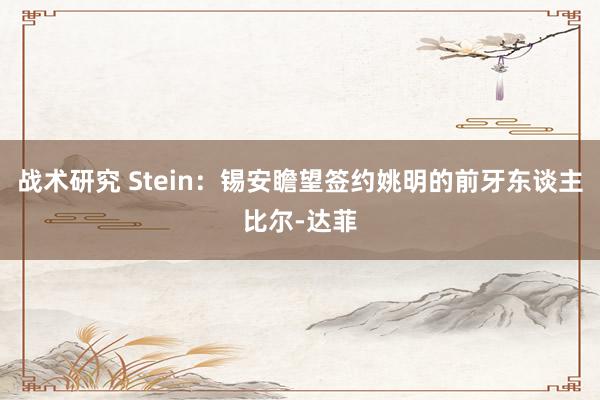 战术研究 Stein：锡安瞻望签约姚明的前牙东谈主比尔-达菲