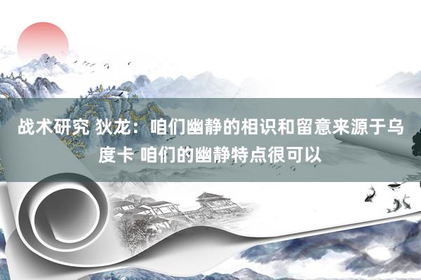 战术研究 狄龙：咱们幽静的相识和留意来源于乌度卡 咱们的幽静特点很可以