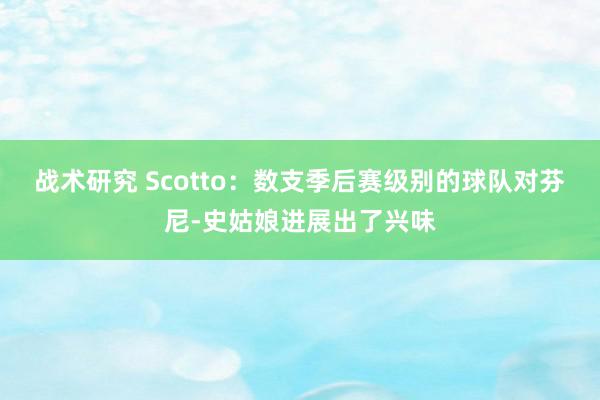 战术研究 Scotto：数支季后赛级别的球队对芬尼-史姑娘进展出了兴味