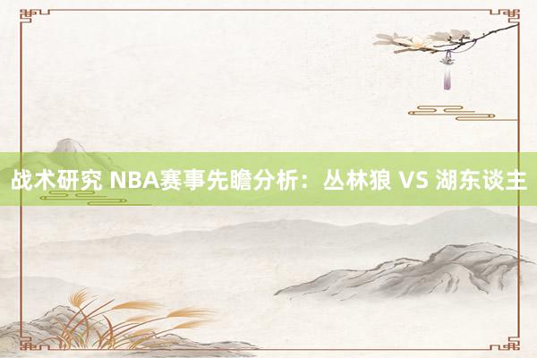 战术研究 NBA赛事先瞻分析：丛林狼 VS 湖东谈主