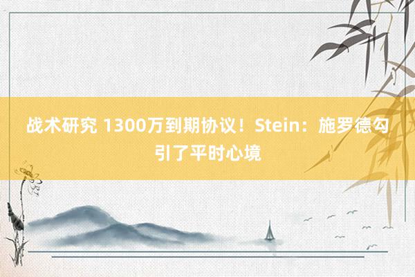 战术研究 1300万到期协议！Stein：施罗德勾引了平时心境