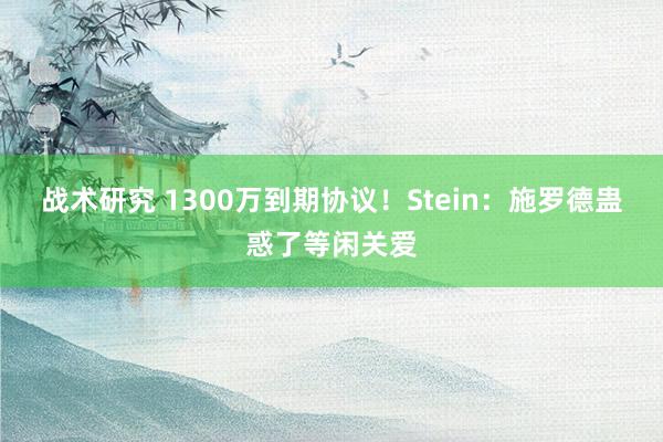 战术研究 1300万到期协议！Stein：施罗德蛊惑了等闲关爱