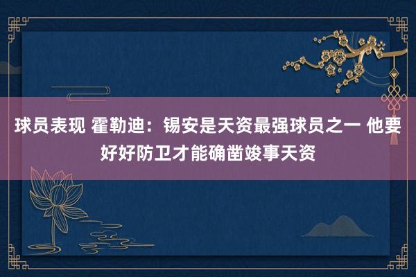 球员表现 霍勒迪：锡安是天资最强球员之一 他要好好防卫才能确凿竣事天资