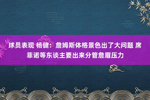 球员表现 杨健：詹姆斯体格景色出了大问题 席菲诺等东谈主要出来分管詹眉压力